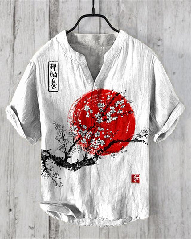 Sakura Moon Japanese Art Painting Linen Blend Shirt