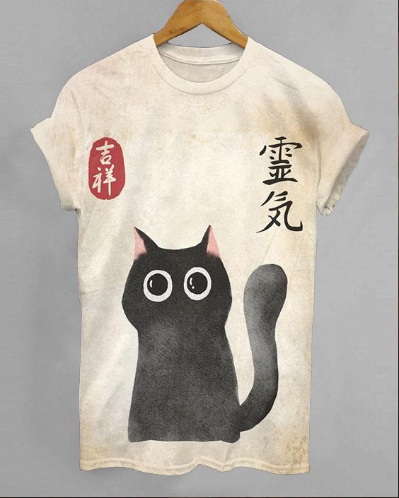 Japanese Art Big Eyes Cat Short Sleeve Tshirt